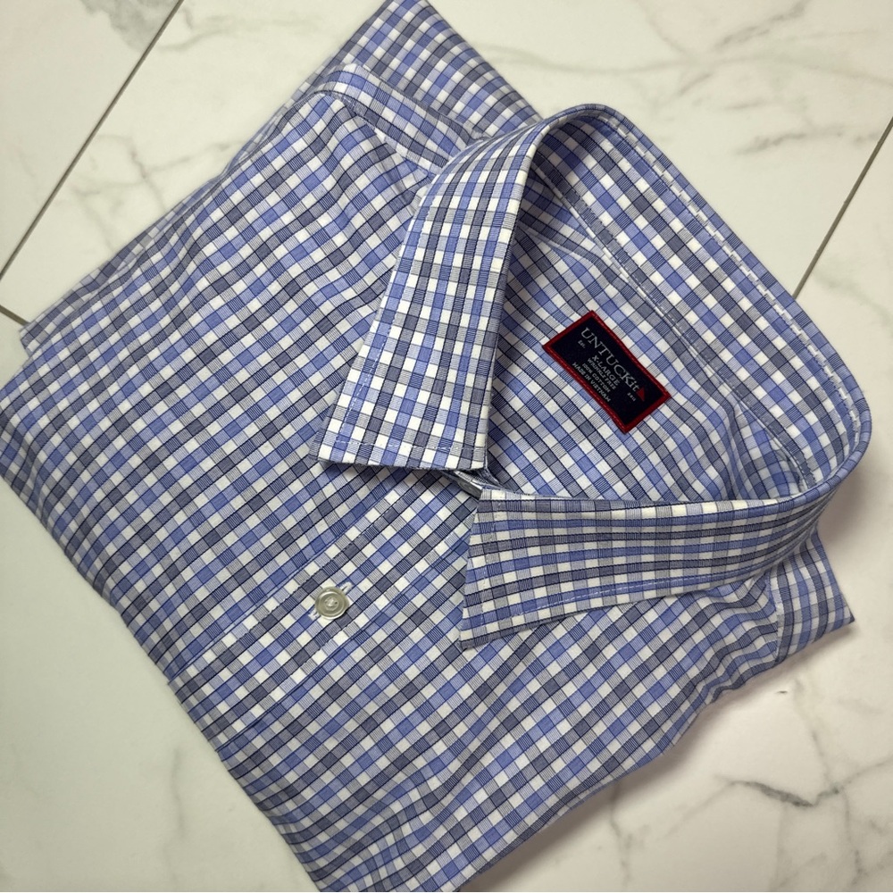 UNTUCKit Shirt Men's XLarge Blue Check Wrinkle Free Cotton Button Up Durif WF